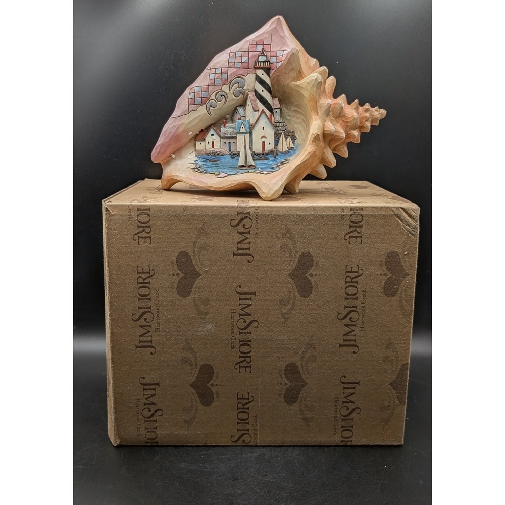 Jim Shore Heartwood Creek Conch Seashell Lighthouse Coastal Village Figurine